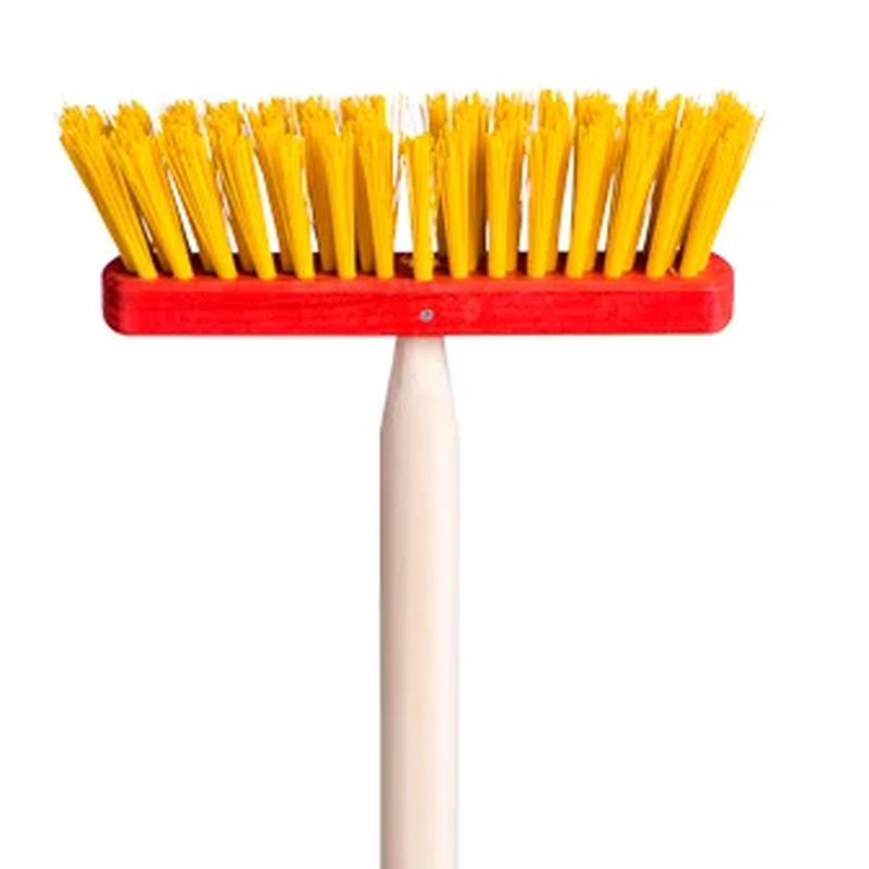 Woody 91887 Medinis / plastikinis sodo įrankis - šluota (100 cm) vaikams nuo 3 metų geltona/raudona