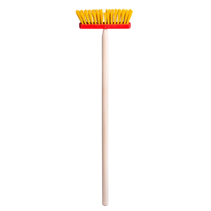 Woody 91887 Medinis / plastikinis sodo įrankis - šluota (100 cm) vaikams nuo 3 metų geltona/raudona