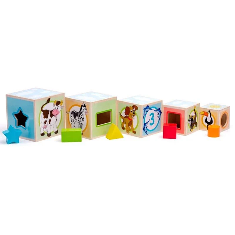 Woody 95005 Eco Wooden Mokomieji staklės su paveikslėliais ir skaičiais rūšiavimo forma (10 vnt.) vaikams nuo 3 metų (10,6x41 cm)