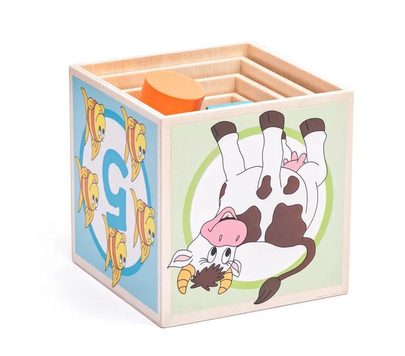 Woody 95005 Eco Wooden Mokomieji staklės su paveikslėliais ir skaičiais rūšiavimo forma (10 vnt.) vaikams nuo 3 metų (10,6x41 cm)