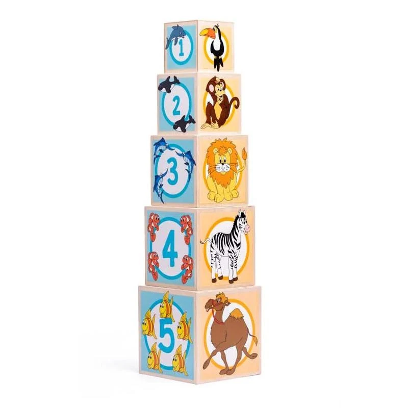 Woody 95005 Eco Wooden Mokomieji staklės su paveikslėliais ir skaičiais rūšiavimo forma (10 vnt.) vaikams nuo 3 metų (10,6x41 cm)