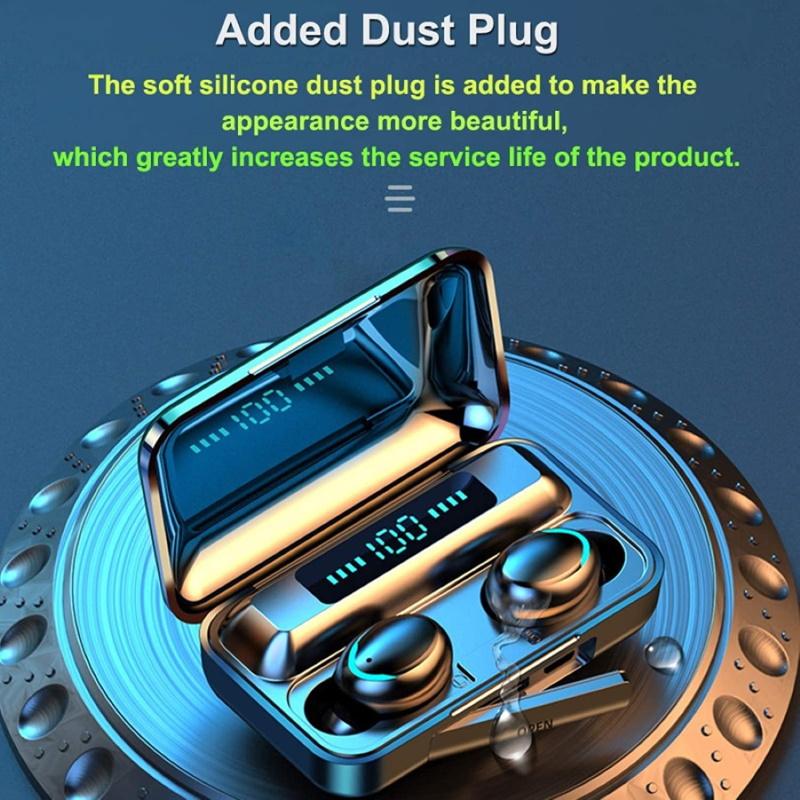 „WoW 5C Super-Fit TWS Bluetooth 5.1“ ausinės su HD mikrofonu, LED įkrovimu, USB įkrovikliu, juodos