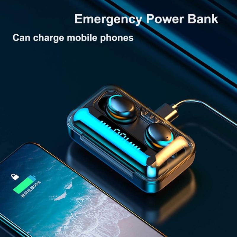 „WoW 5C Super-Fit TWS Bluetooth 5.1“ ausinės su HD mikrofonu, LED įkrovimu, USB įkrovikliu, juodos