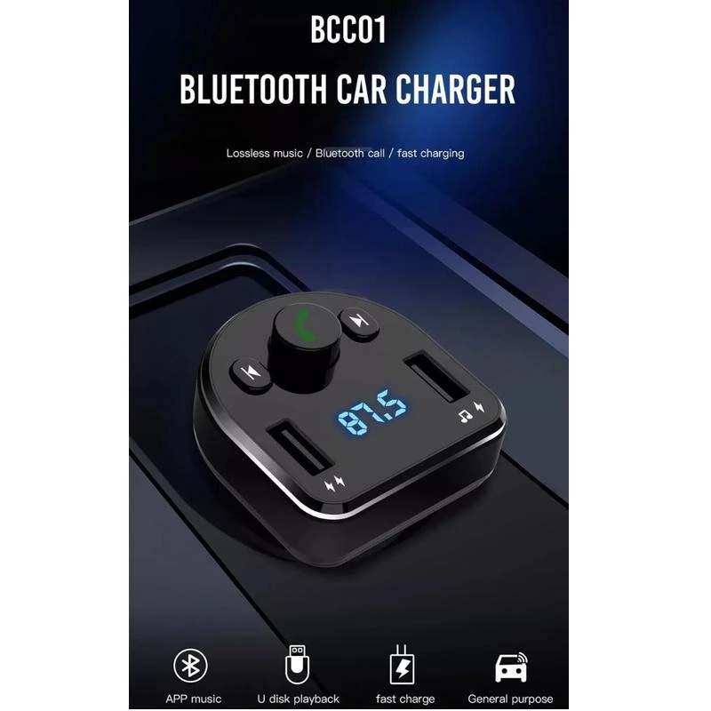 XO FM moduliatorius BCC01 Bluetooth MP3 automobilinis įkroviklis 15W juodos spalvos
