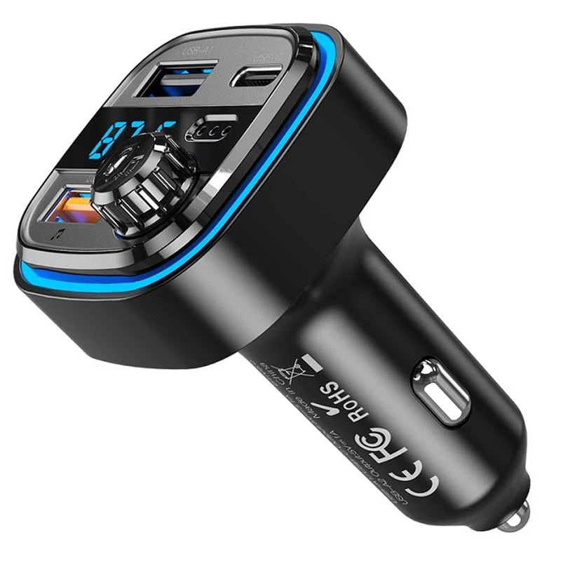 Automobilinis įkroviklis / FM siųstuvas XO BCC08 USB x2, USB-C, MP3, Bluetooth 5.0 (juodas)