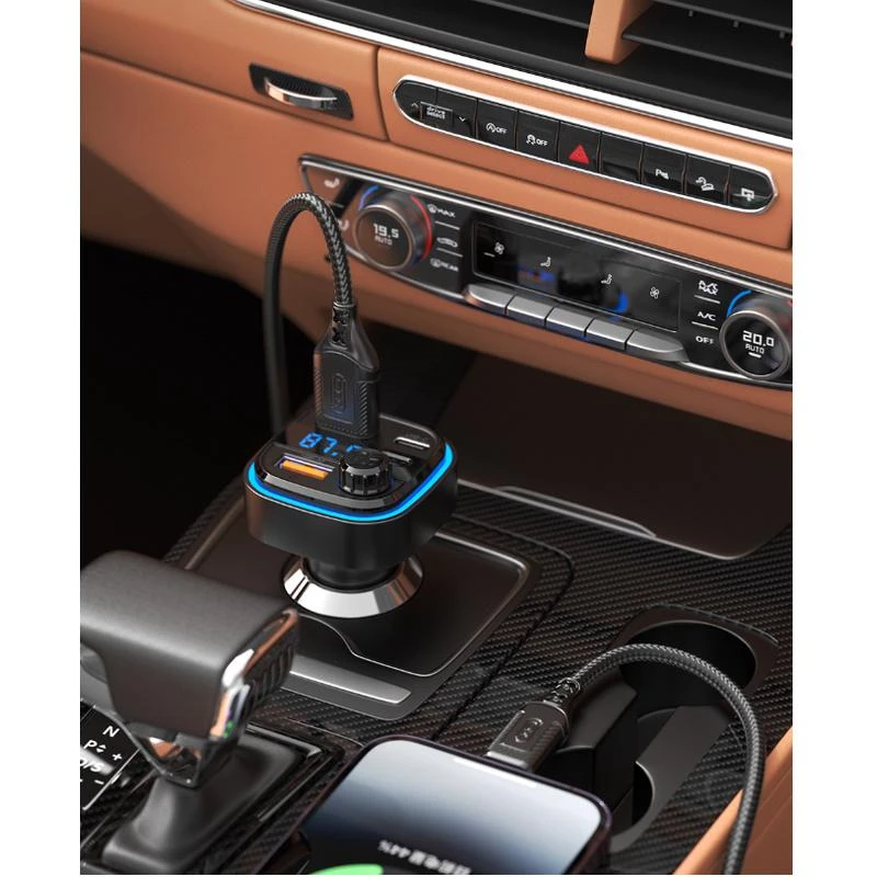 Automobilinis įkroviklis / FM siųstuvas XO BCC08 USB x2, USB-C, MP3, Bluetooth 5.0 (juodas)