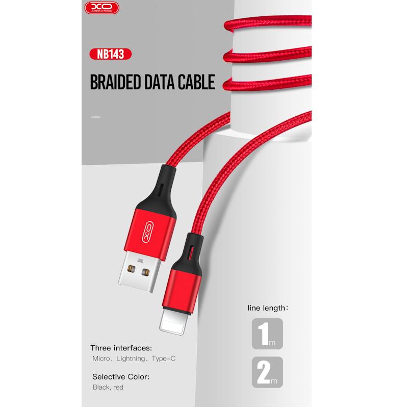 XO laidas NB143 USB – USB-C 2,0 m 2,4A juodas