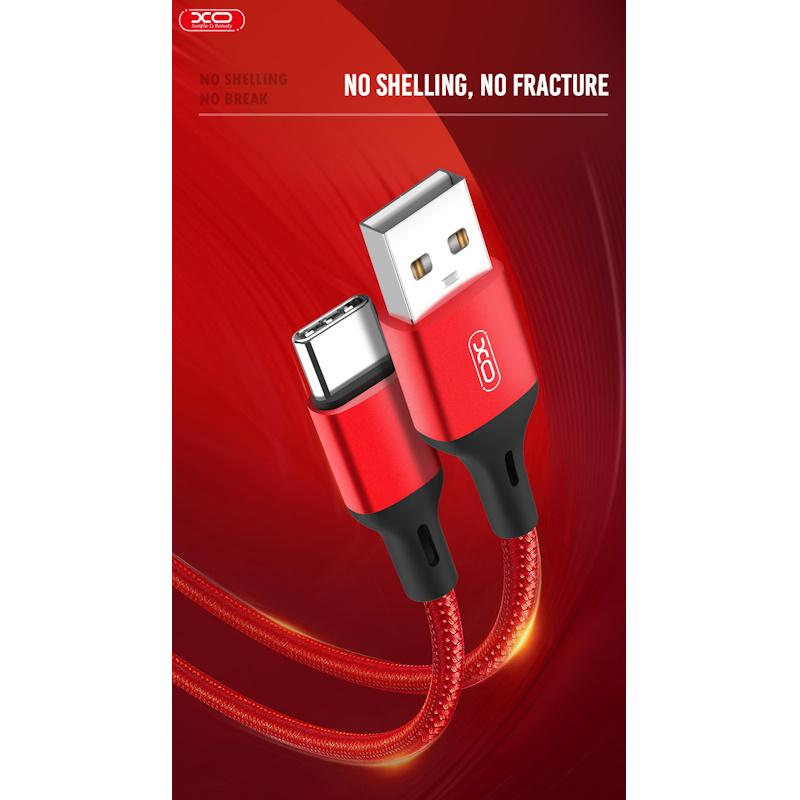 XO laidas NB143 USB – USB-C 2,0 m 2,4A juodas