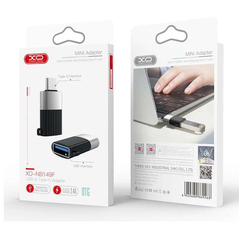 XO adapter NB149-F USB - USB-C juodas OTG