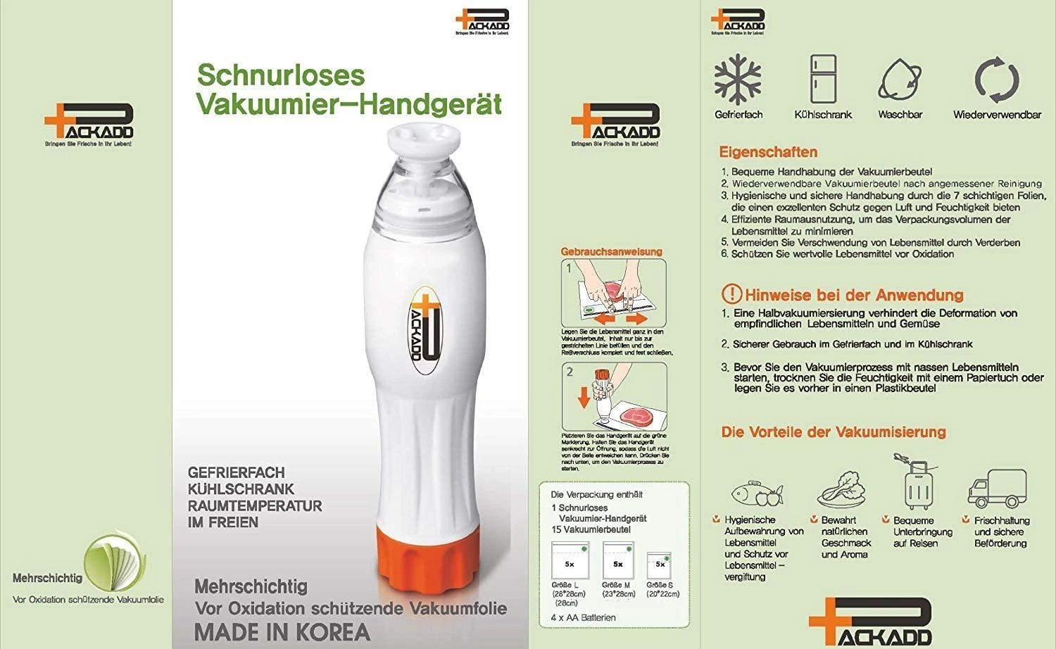 Rankinis vakuumatorius Packadd, baltas