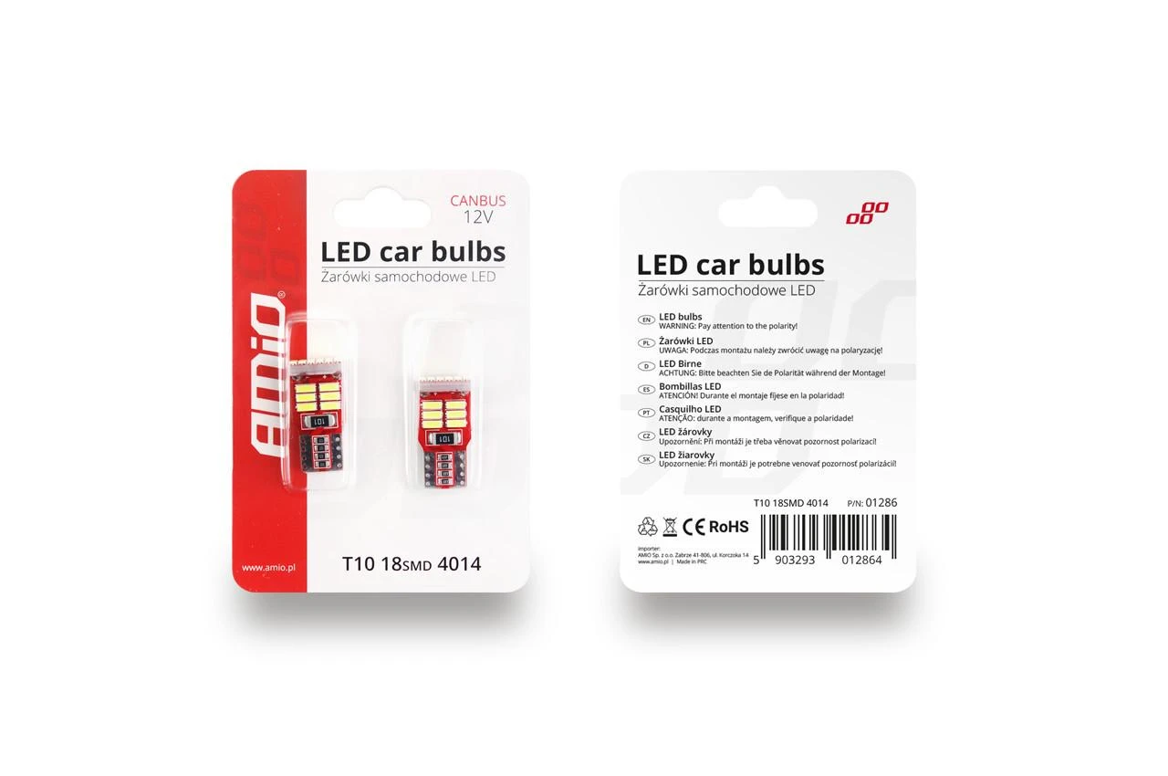 Amio LED lemputė w5w T10 CANBUS 5SMD 5730 Balta spalva
