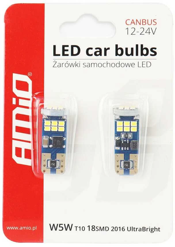 Amio LED lemputė w5w T10 CANBUS 18SMD Balta spalva