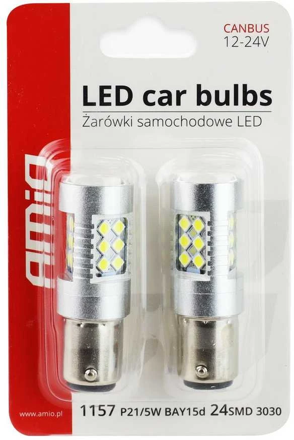 Amio LED lemputės P21/5w su lęšiu | 12-24v BAY15d CANBUS