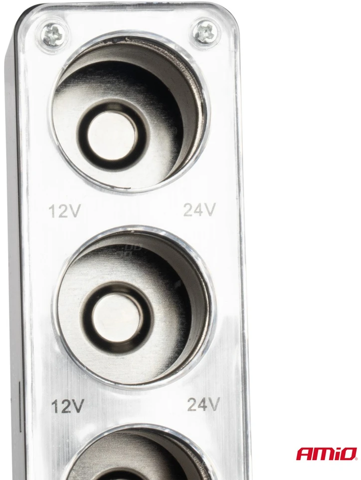 Automobilinio pridegiklio lizdo šakotuvas AMiO SOC3 3in1 12V/24V su USB jungtimi