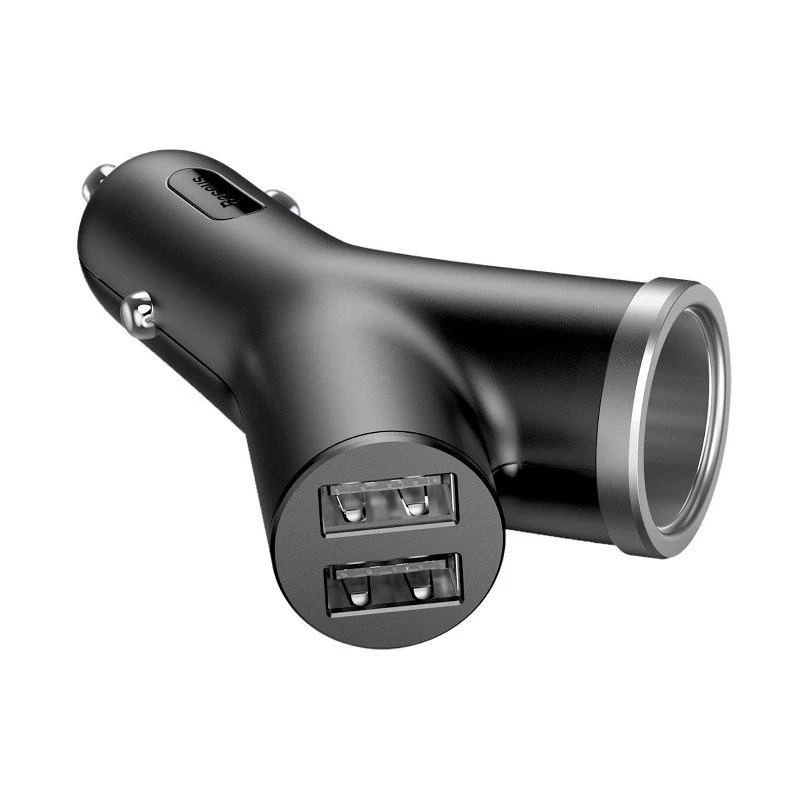Automobilinis USB įkroviklis, šakotuvas BASEUS 2xUSB