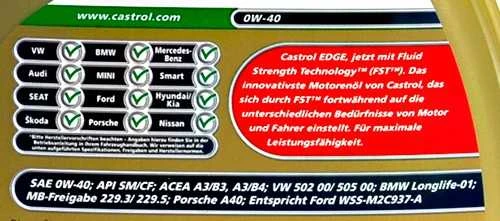 Castrol 0W40 EDGE TITANIUM FST A3/B4 1L