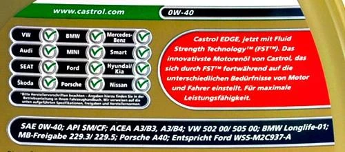 Castrol 0W40 EDGE TITANIUM FST A3/B4 1L
