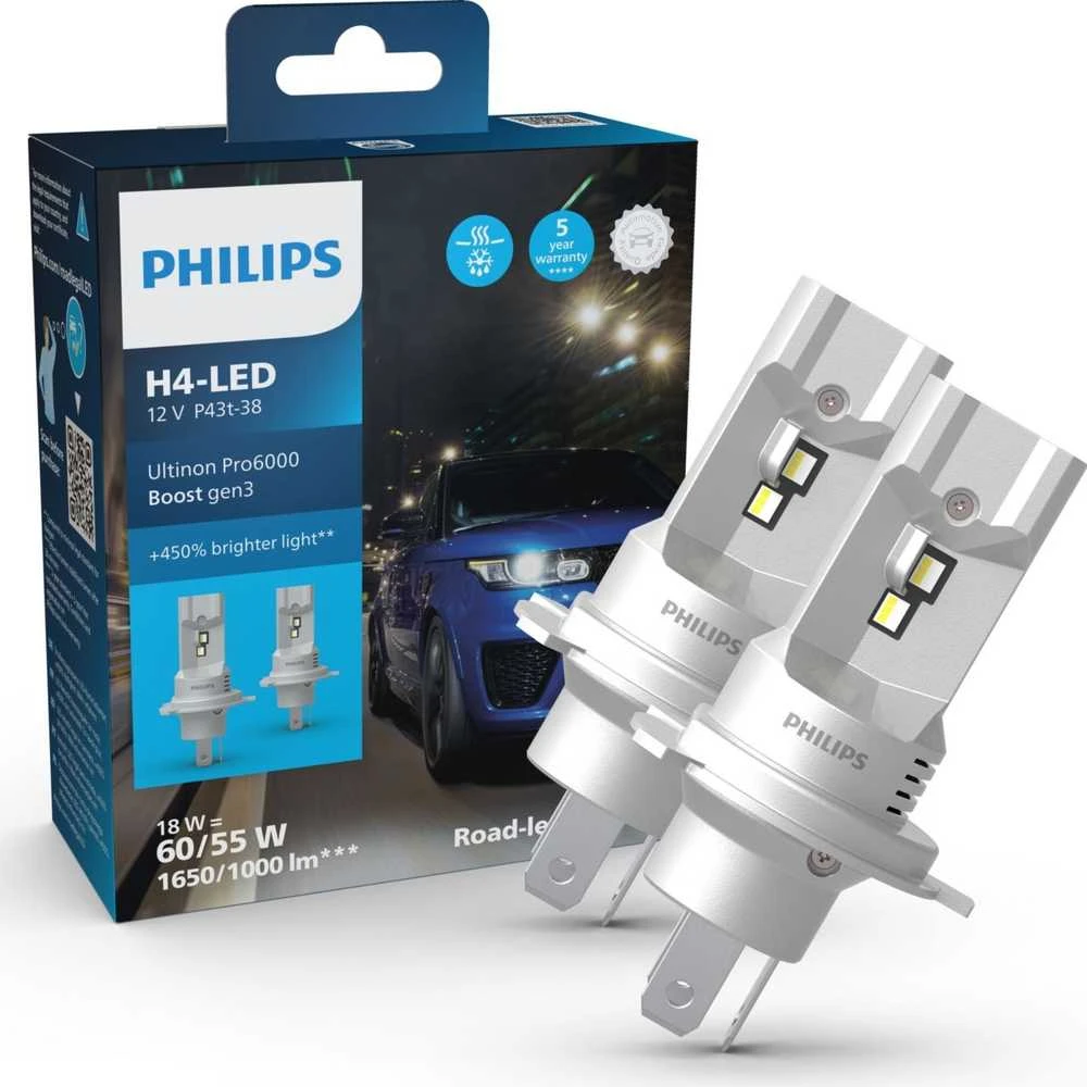 LED lemputės H4 Philips Ultinon Pro6000 HL +450% Boost gen 3