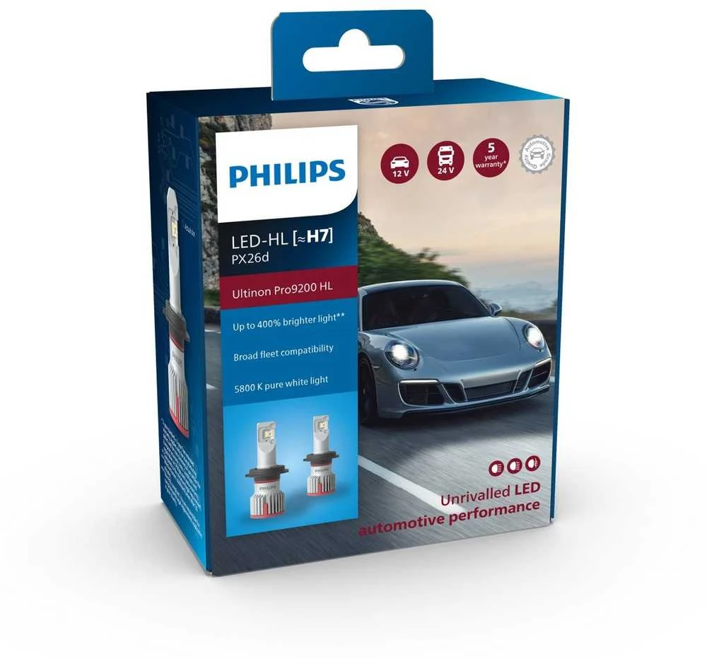 LED lemputės H7 12/24V Philips Ultinon Pro9200 HL +400%