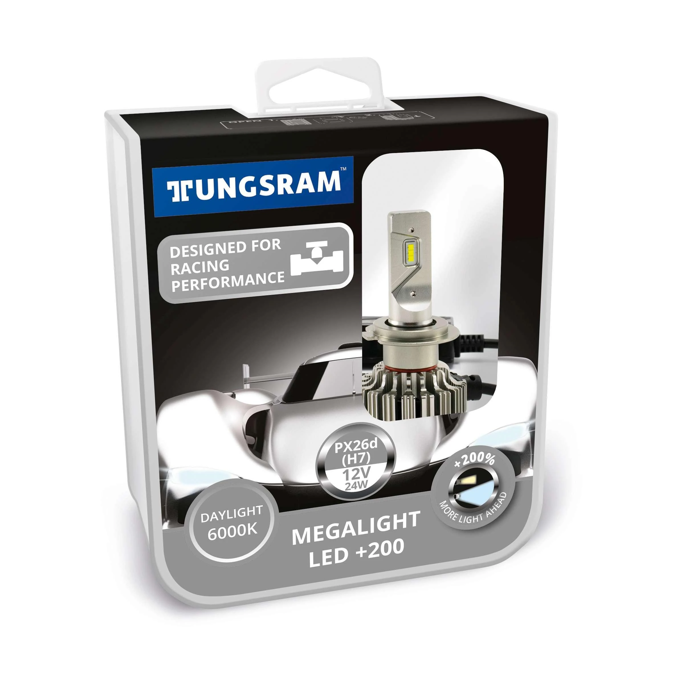 LED Lemputės H7 24W Megalight +200% | Tungsram