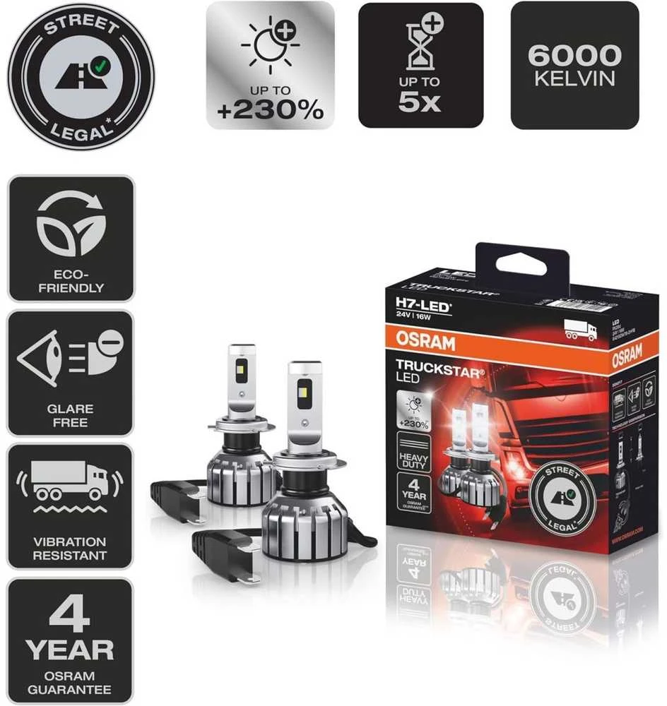 LED Lemputės H7 24V Osram Truckstar +230% I Legalios