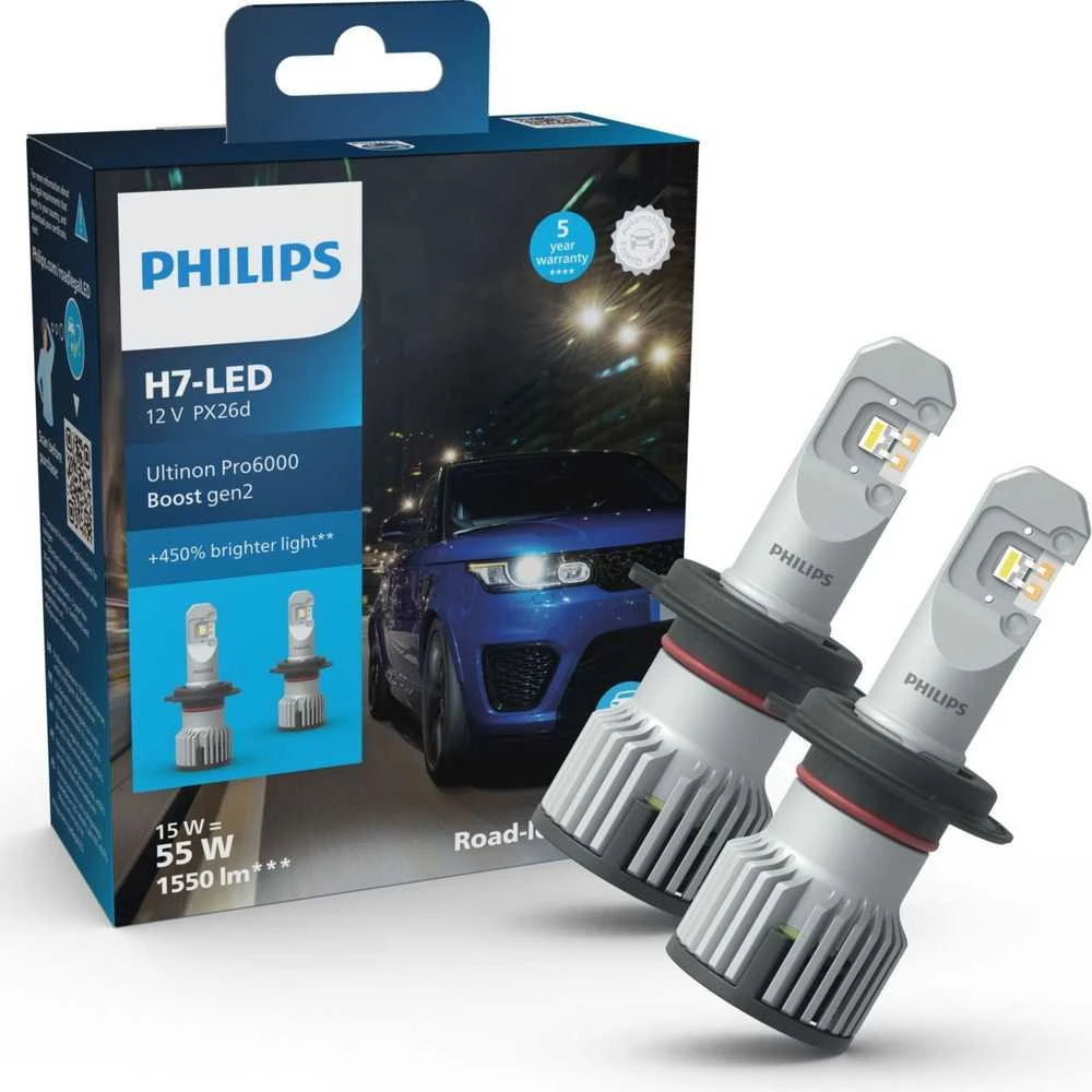 LED lemputės H7 Philips Ultinon Pro6000 HL +450% Boost gen 2 Legalios kelyje