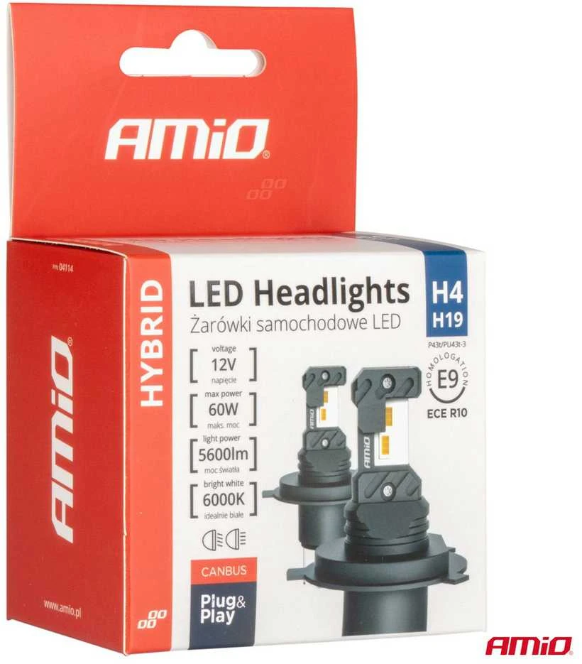 Amio LED lemputės Hybrid series H4 H19 6000K Canbus 60W
