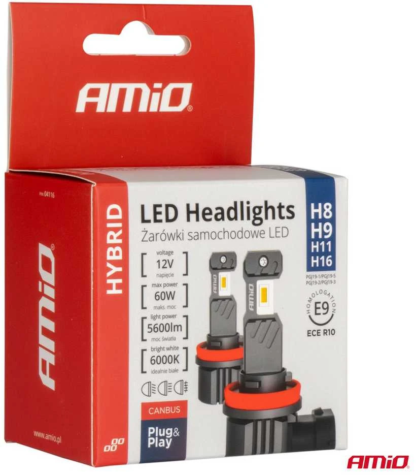 LED lemputės Hybrid series H8/H9/H11/H16 6000K Canbus 60W AMIO-04116