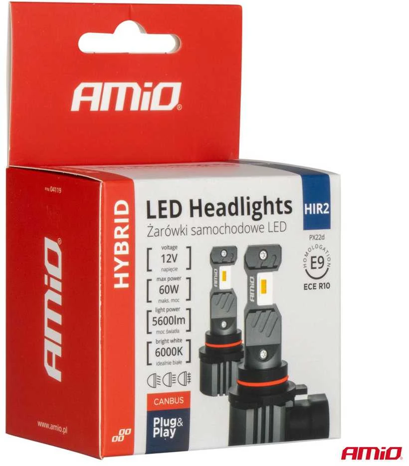 LED lemputės Hybrid series HIR2 6000K Canbus 60W AMIO-04119 I 9012