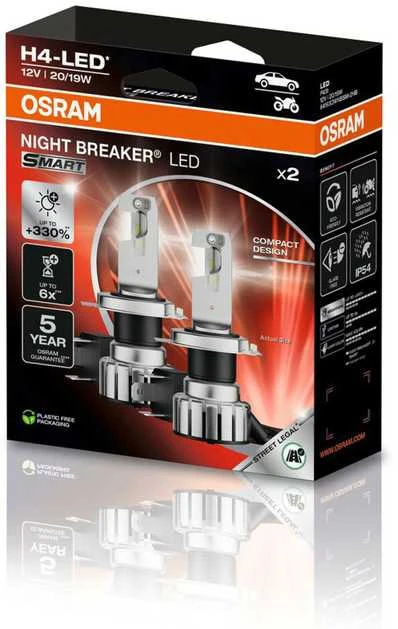 LED OSRAM H4 lemputės Smart Night breaker +330% | 64193DWNBSM-2HB | Legalios keliuose