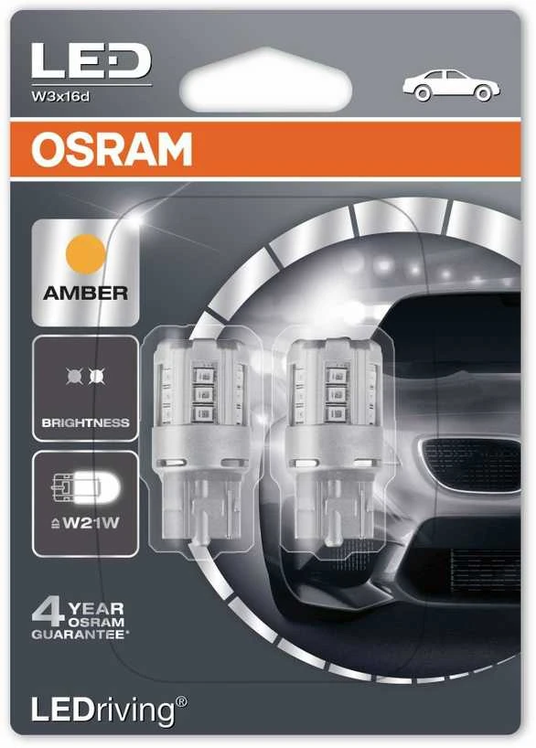 LED OSRAM lemputė WY21W 12V W3x16d geltona | 7705YE-02B