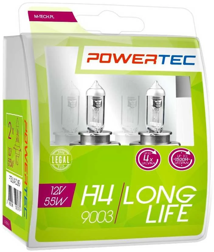 M-TECH Lemputės H4 Powertec Long Life 12V DUO