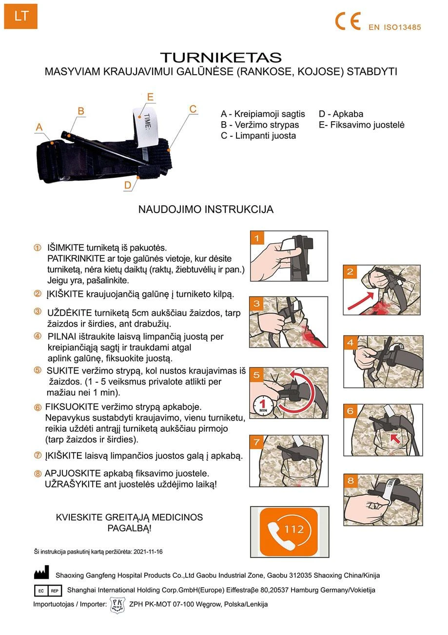 Turniketas kraujavimui stabdyti CE