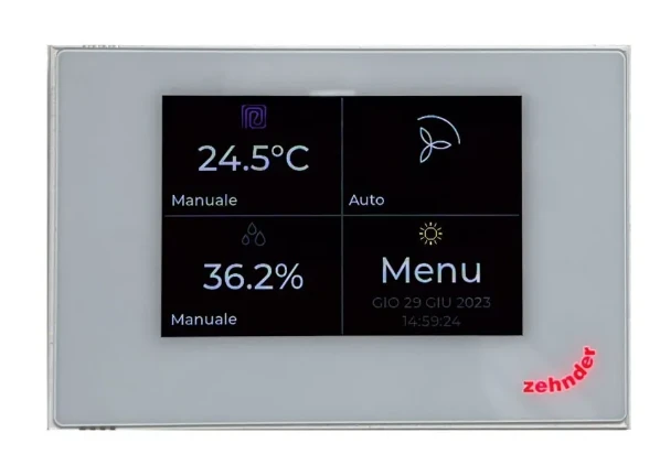 Zehnder ComfoAir 200 Multi Control skārienjūtīgais ekrāns ventilācijas plūsmas ātruma regulēšanai, balts