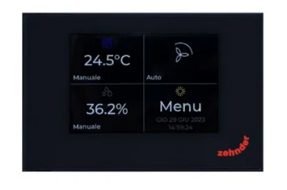 Zehnder ComfoAir 200 Multi Control skārienjūtīgais ekrāns ventilācijas plūsmas ātruma regulēšanai, juodas