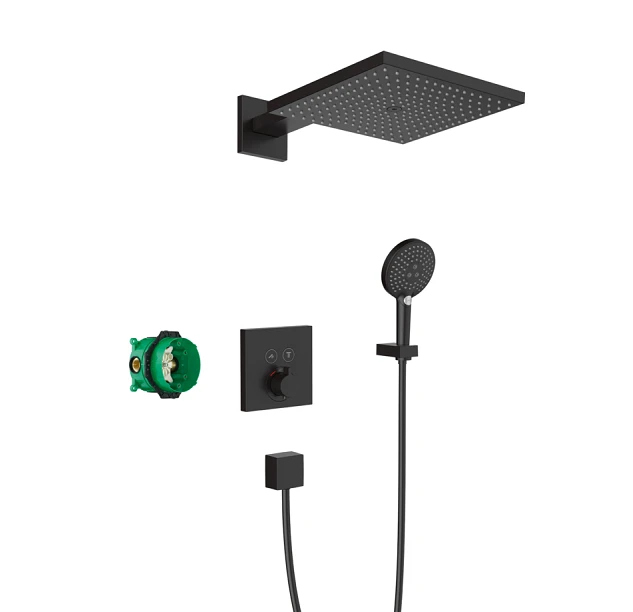 Potinkinės, termostatinės dušo sistemos komplektas Hansgrohe Raindance E 27939670, juodas matinis