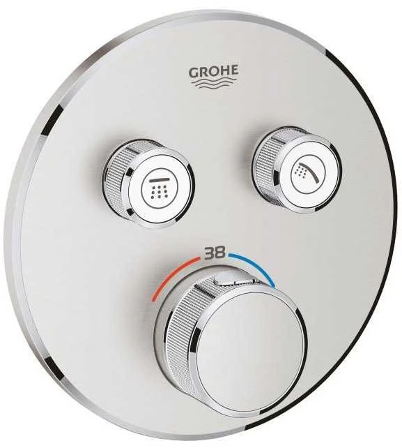 Grohe iebūvējamā dušas termostata SmartControl round virsapmetuma daļa, ar 2 izejām, supersteel
