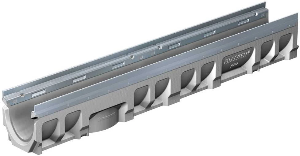 Kanāls Filcoten Pro, NW100/0 1000x138x142mm, ar cinkotu apmali, ar izvadu bez slīpuma