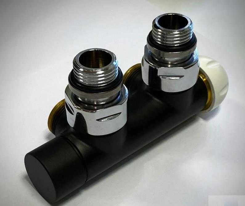 Rad. dubultbloks Twinvalve Thermo 1/2` x 24-19, 90°, juodas matēts, bez termogalvas