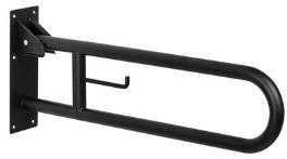 Vertical swing up grab bar with a toilet paper roll holder, made of AISI 201 stainless steel, matte
