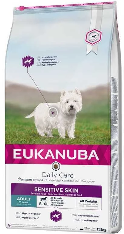 Eukanuba suaugusiųjų kasdienė priežiūra jautriai odai 12 kg