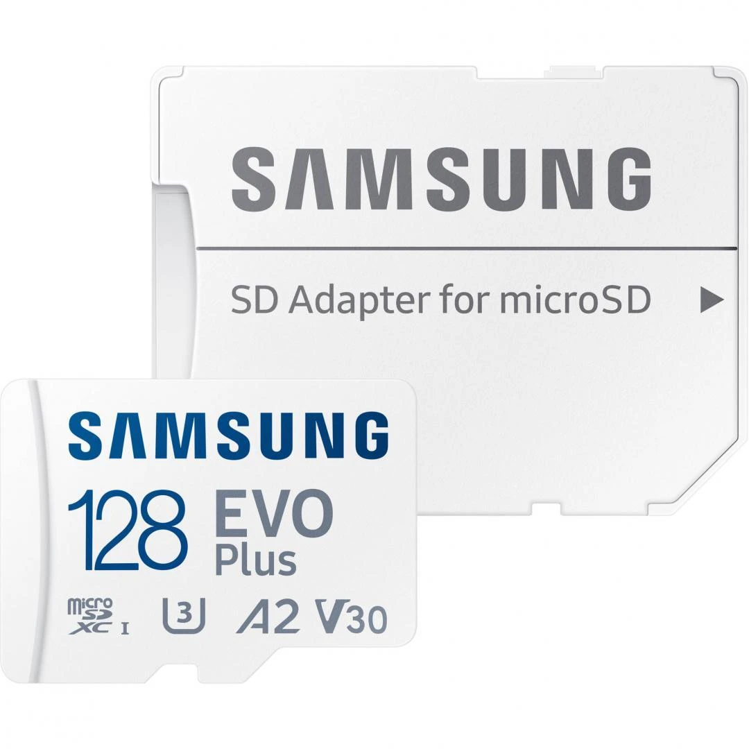 Atminties kortelė Samsung EVO Plus microSD 128 GB, Baltos spalvos