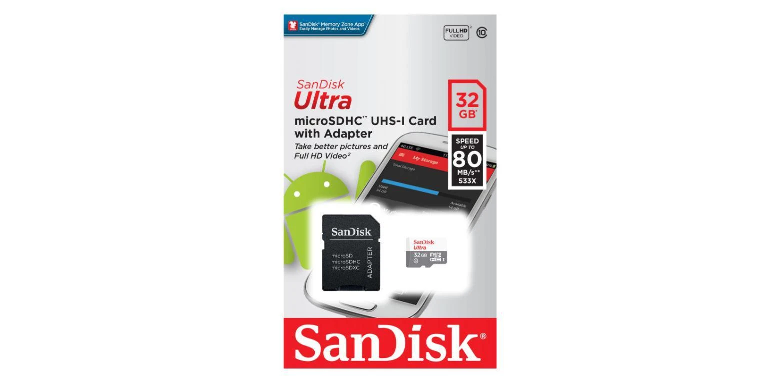 Atminties kortelė SanDisk Micro SDHC 32GB + SD adapteriai; EAN: 619659066918