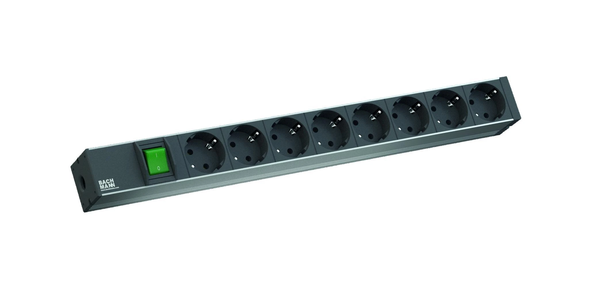 Bachmann 19" lizdo juostelė ALU 1U, 8x 35°, juoda, 2,0m, su jungikliu