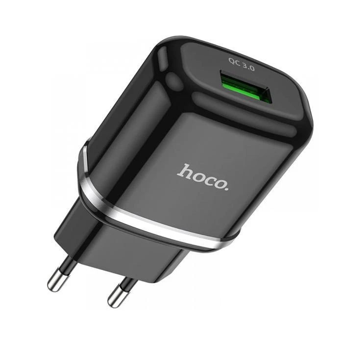 Telefono įkroviklis Hoco USB A QC3.0 3A 18W N3 juodas