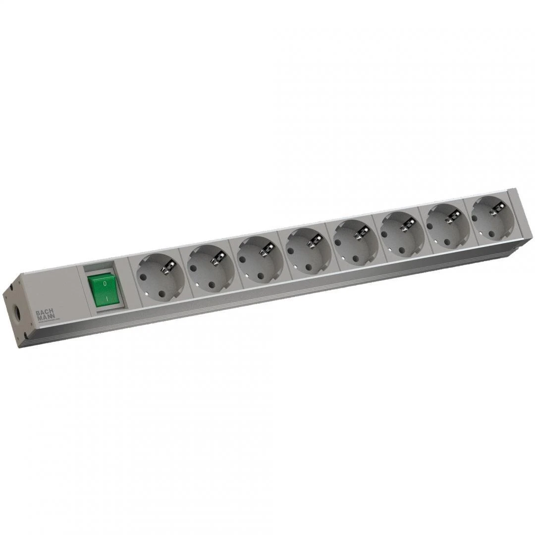 Bachmann 19" lizdo juosta ALU 1U, 8x 35°, pilka, 2,0m, su jungikliu