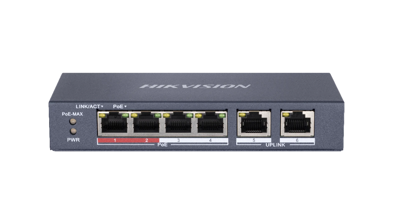 Šakotuvas SWITCH POE DS-3E0106P-E/M 4 PRIEVADŲ Hikvision
