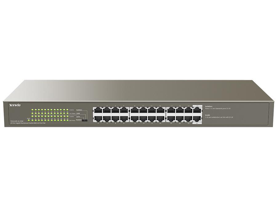 Šakotuvas Tenda TEG1124P-24-250W tinklo jungiklis Nevaldomas Gigabit Ethernet (10/100/1000) Maitinimas per Ethernet (PoE)