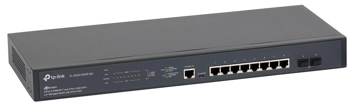 Šakotuvas TP-LINK | 8 prievadų 10/100/2500 Mbps stalinio kompiuterio tinklo jungiklis | SG3210XHP-M2 | Tvarkoma L2+ | Montuojamas ant stovo | SFP+ jungtys kiekis 2 | Maitinimo tipas Išorinis