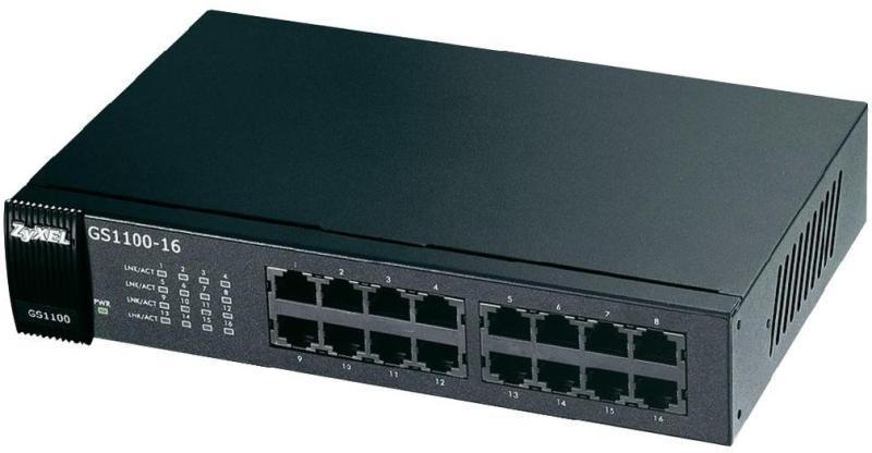 „Zyxel GS1100-16/16-port 10/100/1000Mbps Gigabit Ethernet“ komutatorius, be ventiliatoriaus, 802.3az (Žalias), darbalaukio